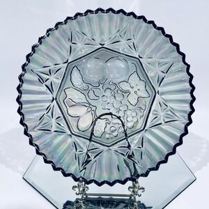 Vintage Federal Glass Smoke Carnival Glass Pioneer‎ Serving Plate Fruit Pattern
